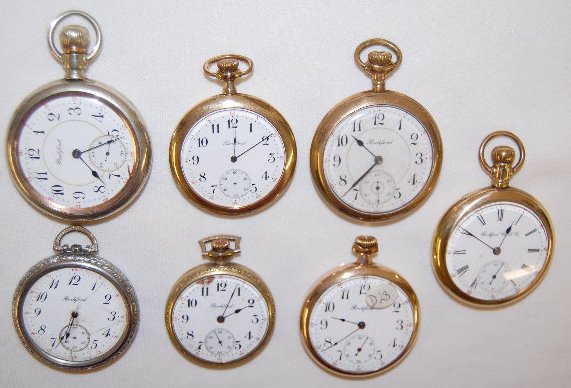 7 Rockford Open Face Pocket Watches: 7 Rockford Open Face Pocket Watches: Serial numbers are 1.) 17J, 3 Finger bridge; 844485. 2.) 616604. 3.) 15J, 3 Finger bridge, 869648. 4.) 687002. 5.) 17J, 3 Finger bridge, 855317. 6.) 15J, 3 Finger 