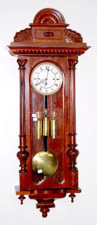 3 Weight Gustav Becker Wall Clock: 3 Weight Gustav Becker Wall Clock: With a 2 piece porcelain dial and brass trim, pendulum and weights. Not tested. Case - 46" Long Sells as is, where is. **Please note, this items ships F.O.B. which m