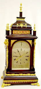 Rare! 8 Bell Musical Bracket Clock w/6" Cylinder: Rare! 8 Bell Musical Bracket Clock w/6" Cylinder: The movement and dial, with sweep second hand, are marked "James Murray Royal Exchange London No. 1409". There is a cathedral gong 6" cylinder music b