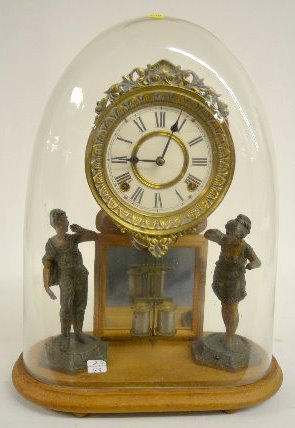 Ansonia Crystal Palace No. 1 Extra Clock: Ansonia Crystal Palace No. 1 Extra Dome Clock: With an 8 day T&S movement; an unmarked paper dial; male and female statues and the pendulum. The clock is running and striking at this time. (The dial h