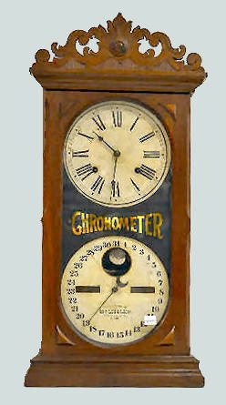 Ithaca No. 10 Farmers Calendar Clock, Walnut: Ithaca No. 10 Farmers Calendar Clock, Walnut: In a walnut case with an 8 day T&S movement; an unmarked upper dial; the lower dial, with visible pendulum, is marked "Ithaca Calendar Clock Co." The waln