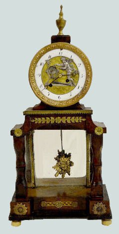 French Animated Dial Shelf Clock w/Cupid: French Animated Dial Shelf Clock w/Cupid: In a mirror back case with a T&S movement; a porcelain chapter ring dial with an animated Cupid with arrows at fount and a lady head pendulum. (The clock is n