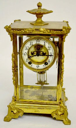New Haven "Tycoon" Crystal Regulator Clock: New Haven "Tycoon" Crystal Regulator Clock: With a T&S movement; a porcelain dial marked "New Haven" and with visible movement; the pendulum and key. The clock is running and striking at this time. (T