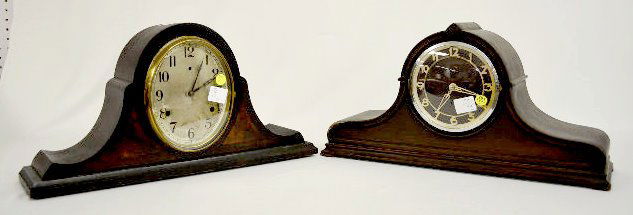 Gilbert & German Chiming Tambour Clocks: Gilbert & German Chiming Tambour Clocks: 1.) Gilbert "Exquisite" in a mahogany case with a T&S with 2 bar strike movement marked with a "G"; a silvered dial marked "Made in Winsted, Conn. U.S.A." and