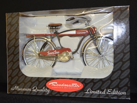 Toy Bicycle and Steam Roadster in Original Boxes: Toy Bicycle and Steam Roadster in Original Boxes: 1.) Brunswick Roadmaster Luxury Liner Bicycle (1/16 scale). 2.) Mamod Steam Roadster. Both sell as is, where is.