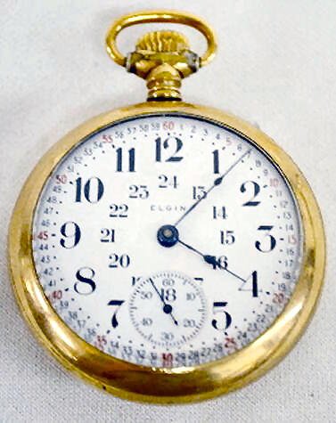 Elgin M7 17J 18S OF SW Full DMK GF PW: Elgin M7 17J 18S OF SW Full DMK GF PW: With Serial No. 16574383 and a good 24 hour DSD. In a yellow Avalon 25 Year case numbered 229265. The watch is running at this time. (The back of the case has a 