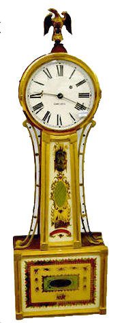 "Chelsea" Weight Driven Banjo Clock: "Chelsea" Weight Driven Banjo Clock: With a T. O. movement, brass bezel, eagle finial and a gilt case. (The dial has been restored.) 33" Tall Not tested. Sells as is, where is.