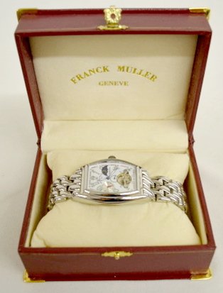 Franck Muller - Geneva Automatic Wrist Watch: F. Muller - Geneva Automatic Wrist Watch, Repro: This reproduction watch, titled "Conquistador SC", is Swiss made, stainless steel with multi-colored features on the dial, including moon phase at the
