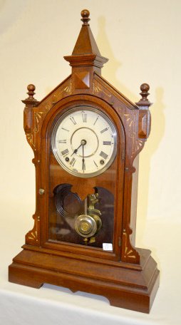 Seth Thomas "Lafayette" Walnut Shelf Clock: Seth Thomas "Lafayette" Walnut Shelf Clock: In a walnut case with nickel trim and a T & S movement. 25 1/2" Tall. There may be minor, as expected, scuffs and mars to the case. Not tested. Sells as is,