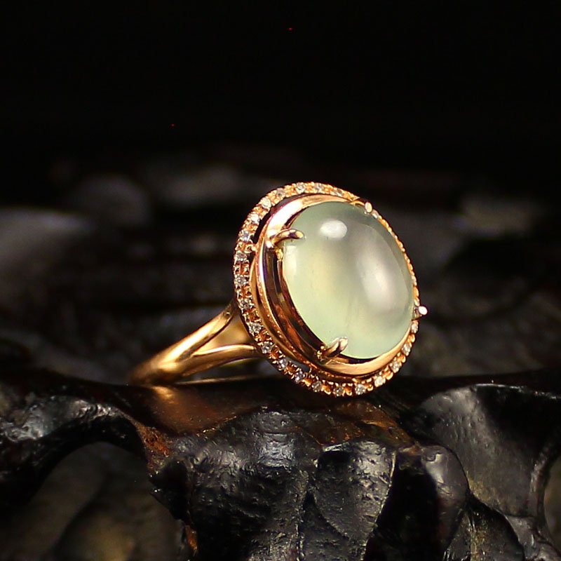 18K Gold Inlay Natural Jadeite Diamond Ring (1 of 6)