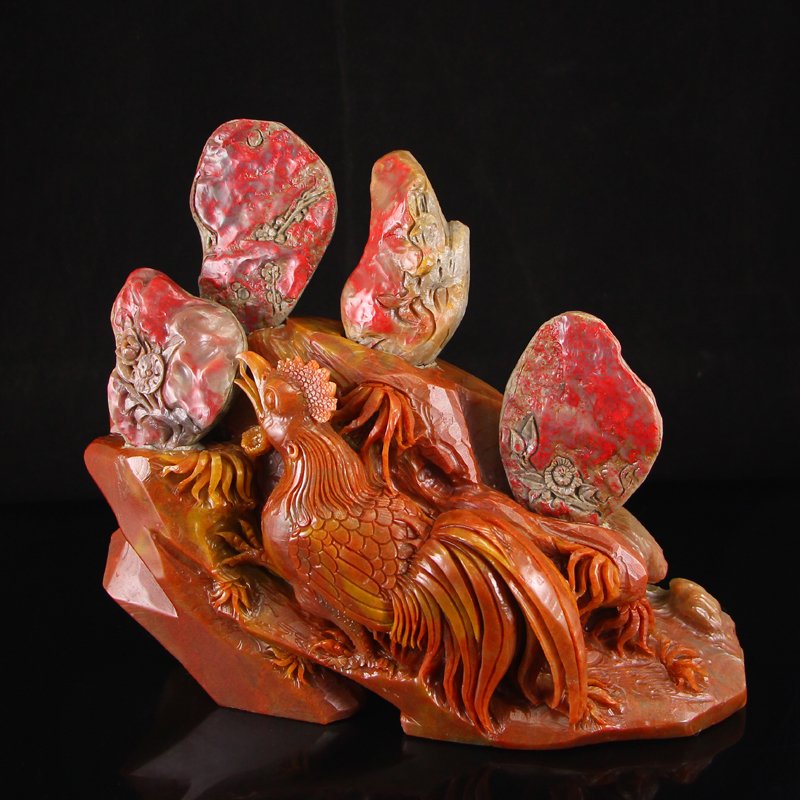 A Set Superb Chinese Chicken Blood Stone Statue (1 of 10)