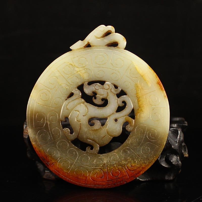 Vintage Chinese Hetian Jade Dragon Phoenix Pendant (1 of 7)