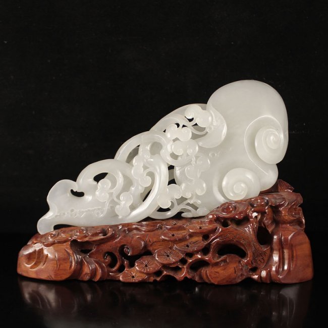 Openwork Chinese Natural White Hetian Jade Ruyi Statue (1 of 9)