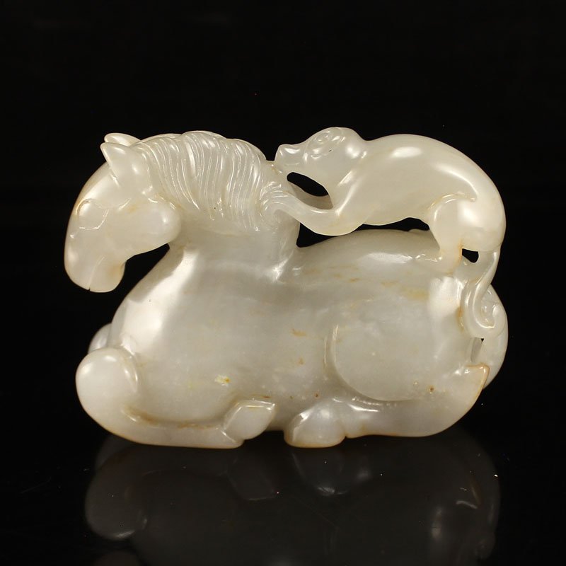 Vintage Chinese Hetian Jade Statue - Monkey & Horse (1 of 7)