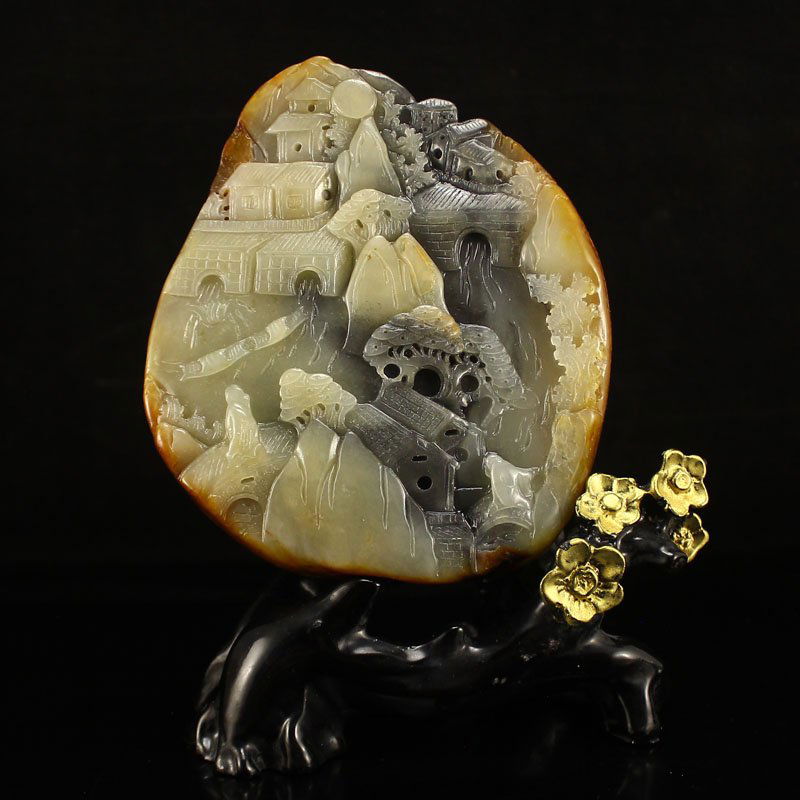 Chinese Hetian Jade Statue - Mountain River Scene (1 of 6)
