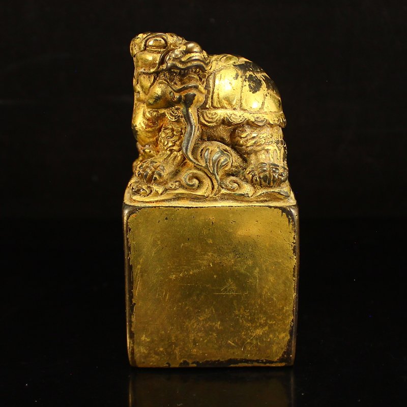 Chinese Qing Dy Gilt Gold Bronze Dragon Turtle Seal (1 of 6)