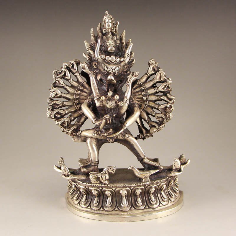 Chinese Tibet White Copper Chakrasamvara Statue (1 of 7)