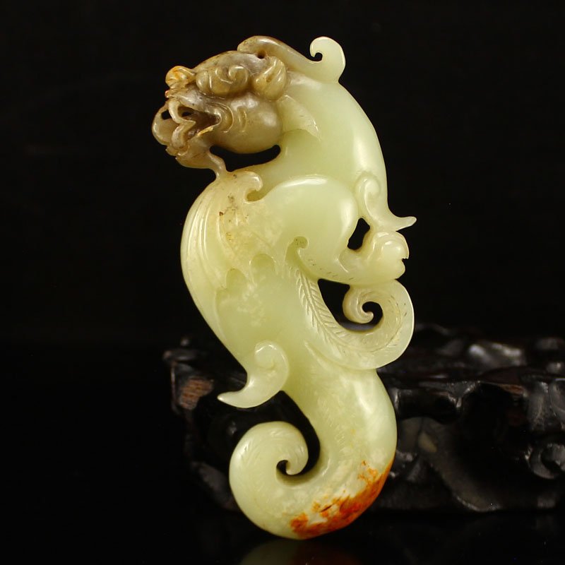 Vintage Chinese Hetian Jade Dragon Head Fish Pendant (1 of 6)