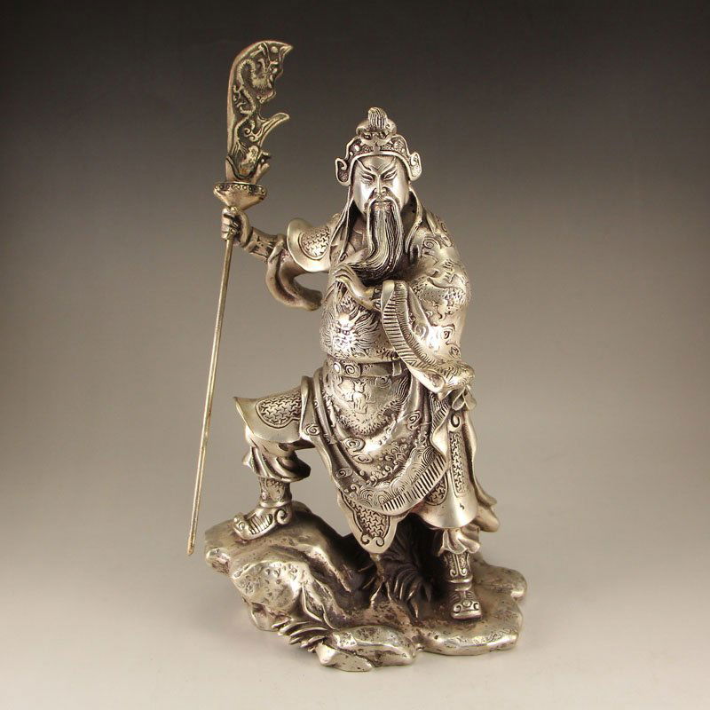 Chinese White Copper General Guangong Statue (1 of 8)