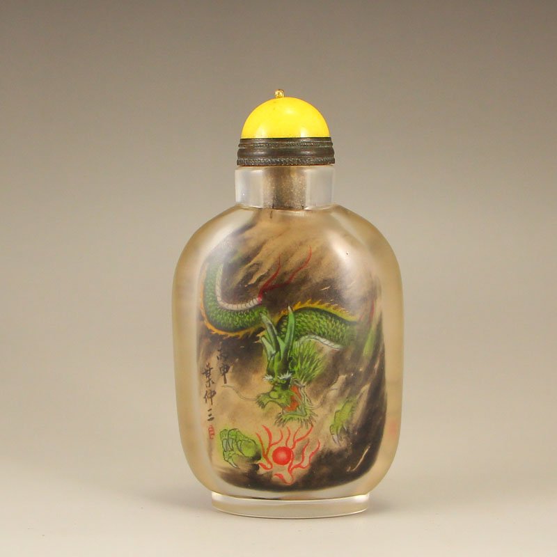 Vintage Chinese Glass Inside Painting Snuff Bottle (1 of 6)