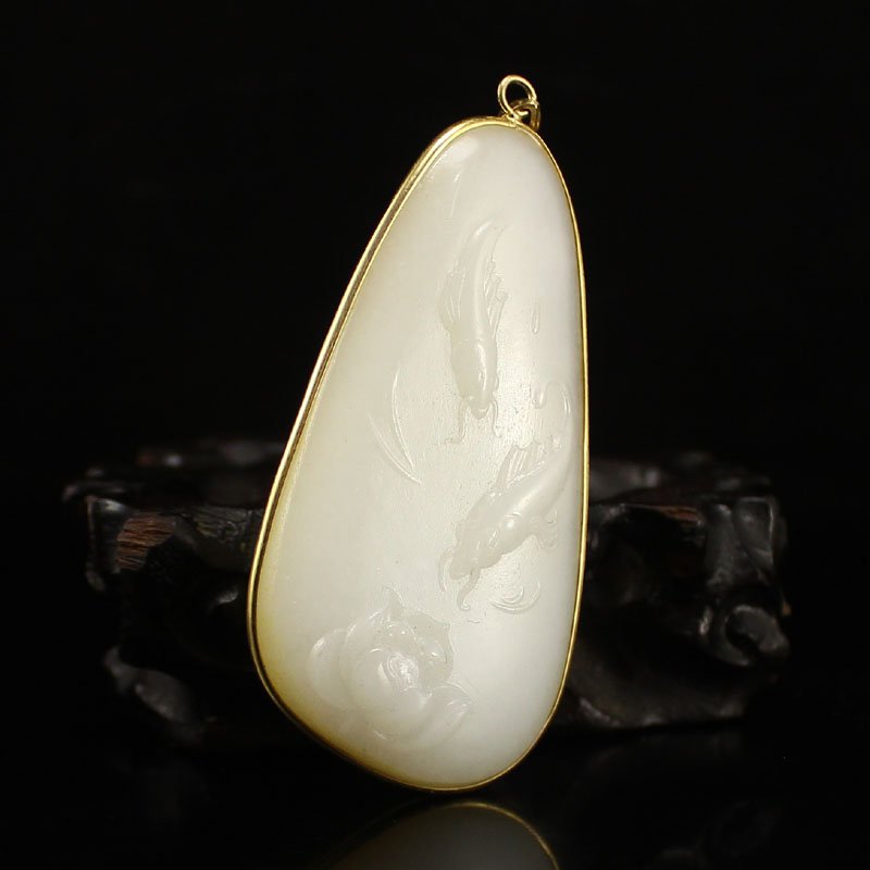 18K Gold Inlay Chinese Natural Hetian Jade Pendant (1 of 5)
