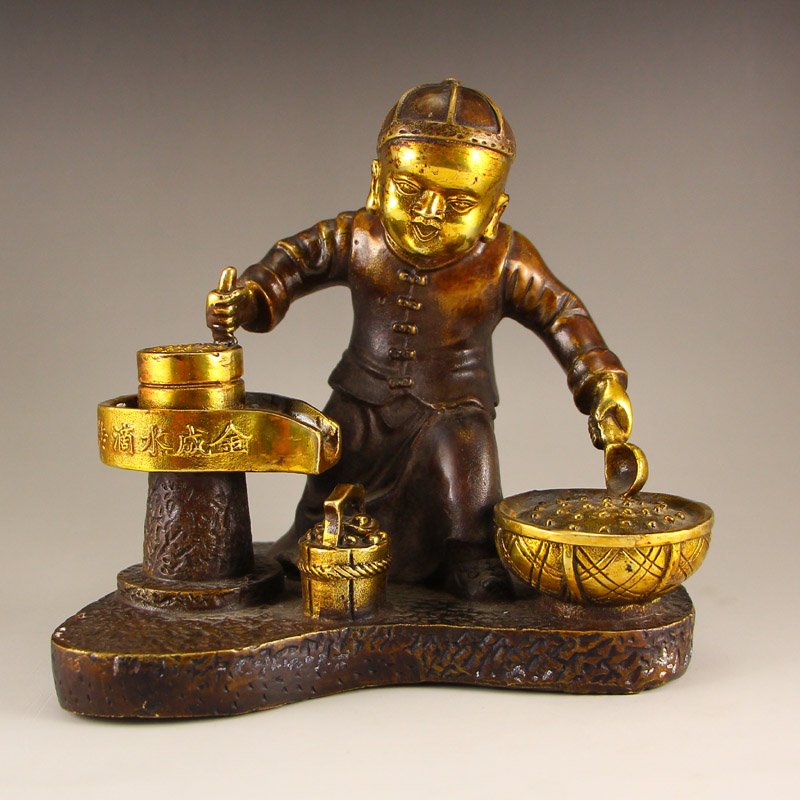 Vintage Chinese Bronze Statue - Stone Mill Old Man (1 of 8)