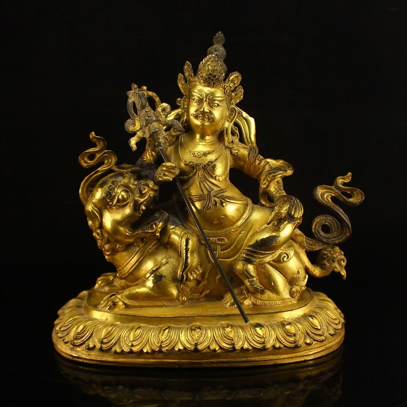 Chinese Tibet Gilt Gold Bronze Yellow Jambhala Statue (1 of 7)