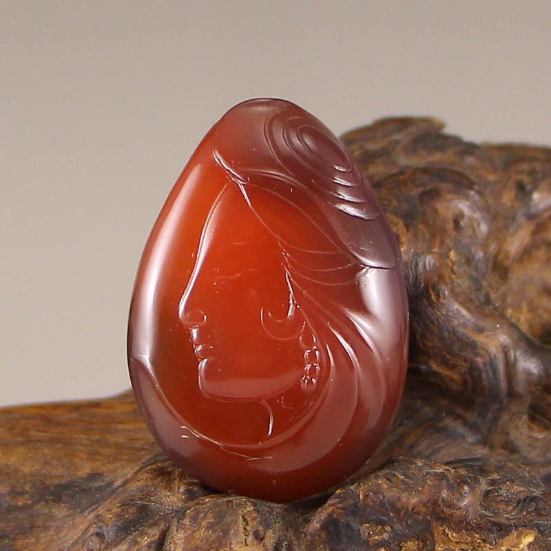 Chinese Natural Nanhong Agate Beautiful Girl Pendant (1 of 6)