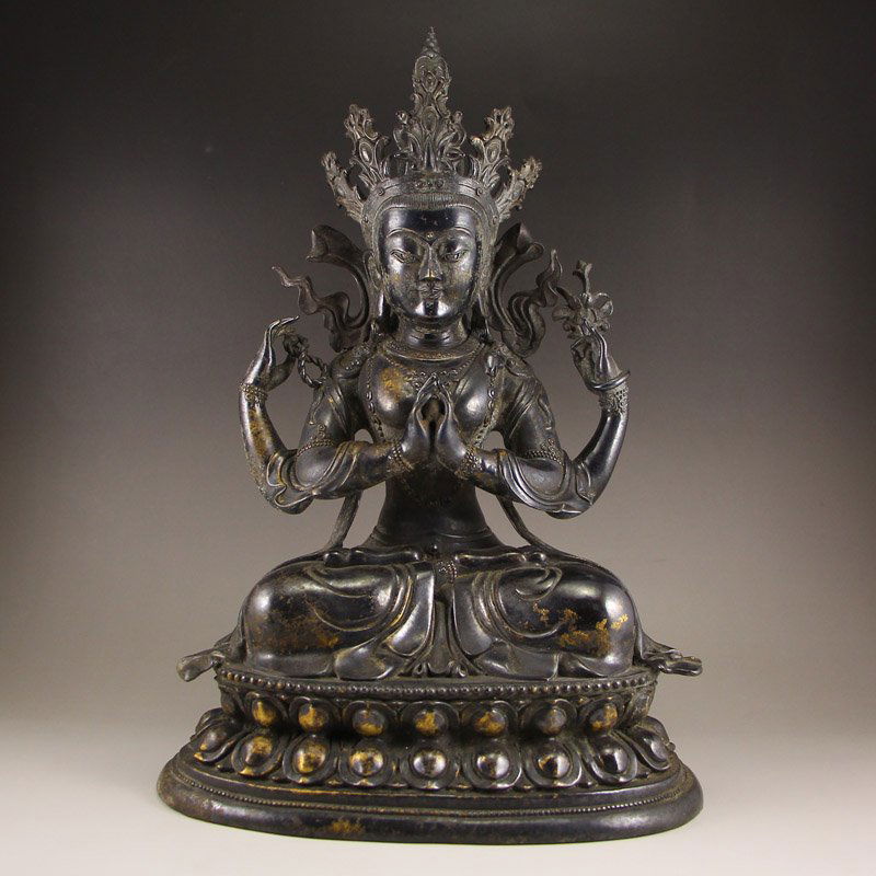 Chinese Tibet Bronze Four Arms Kwan-yin Statue (1 of 9)