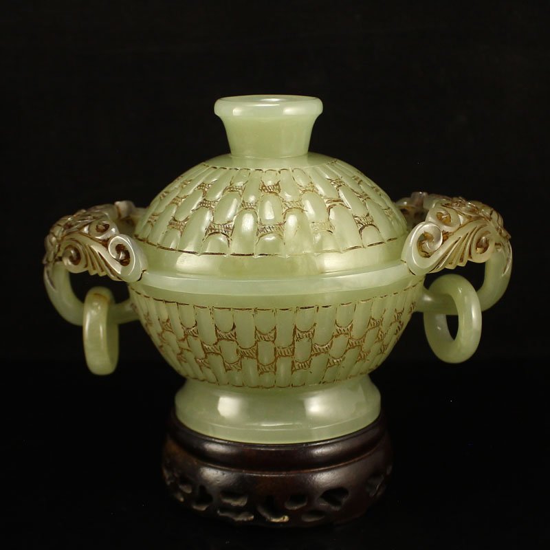 Vintage Chinese Hetian Jade Double Rings Incense Burner (1 of 8)