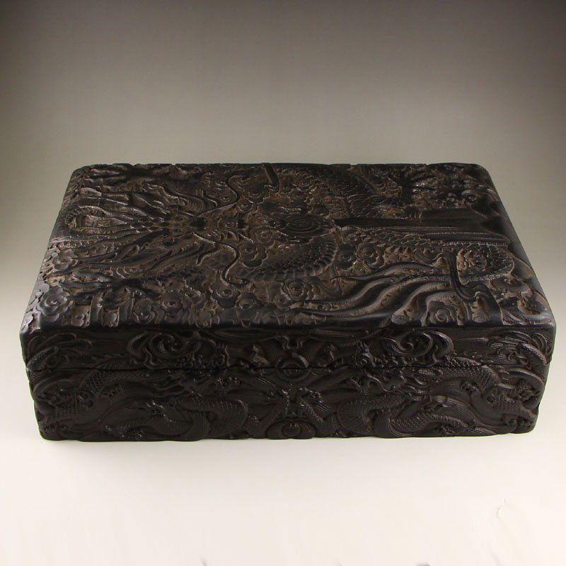 Vintage Chinese Zitan Wood Lucky Dragon Sutras Book Box (1 of 6)