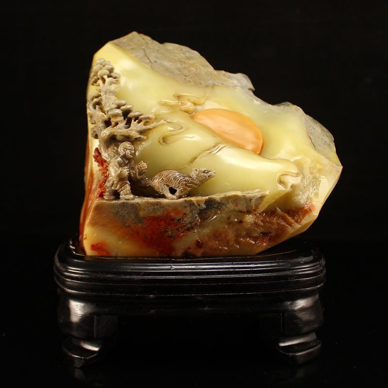 Chinese Natural Shoushan Stone Statue - Men & Dog (1 of 6)