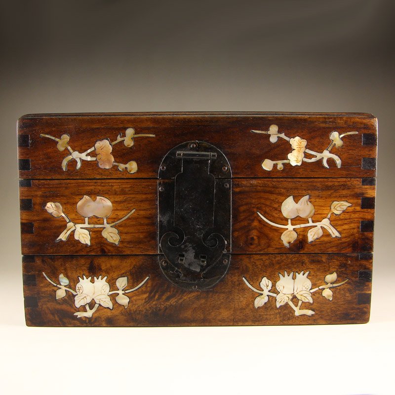 Chinese Zitan Wood Inlay Shell Jewel Box (1 of 10)