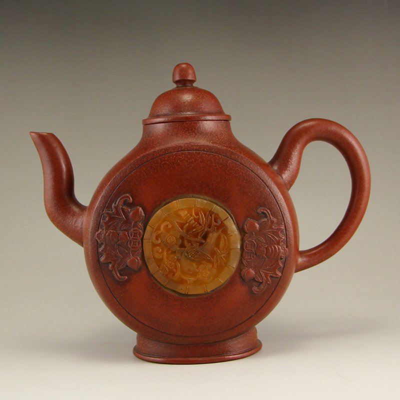 Chinese Qing Dy Yixing Zisha Clay Inlay Jade Teapot (1 of 6)