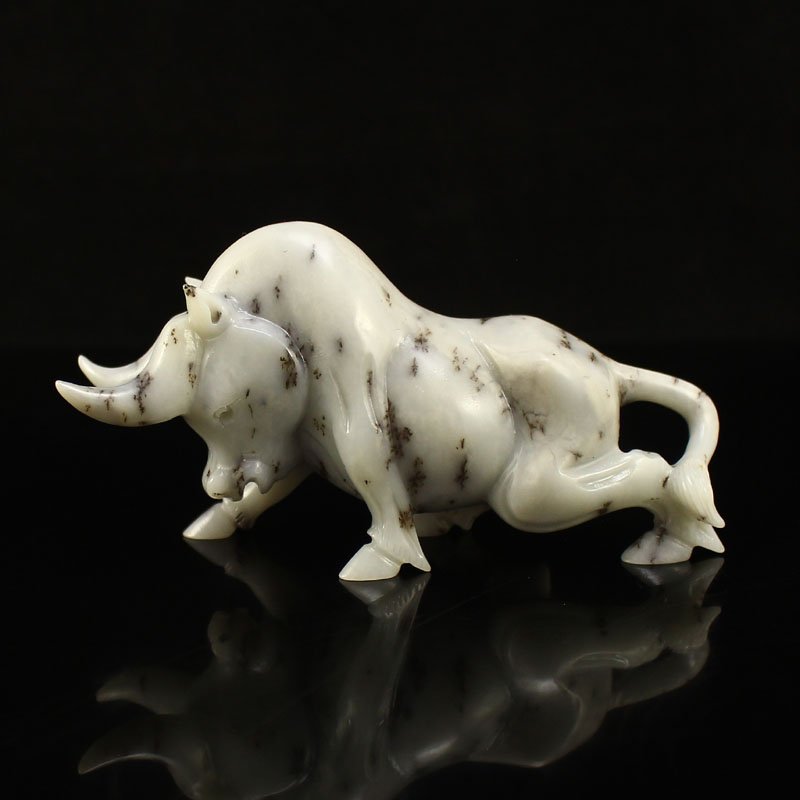 Chinese Natural Hetian Jade Statue - Fortune Ox (1 of 7)