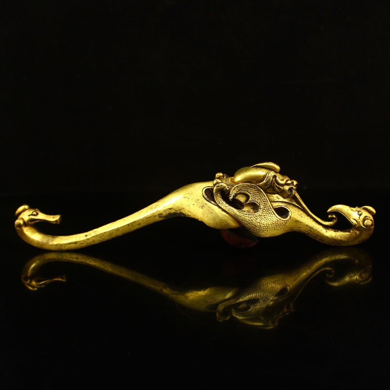 Chinese Gilt Gold Red Copper Dragon Phoenix Belt Buckle (1 of 8)