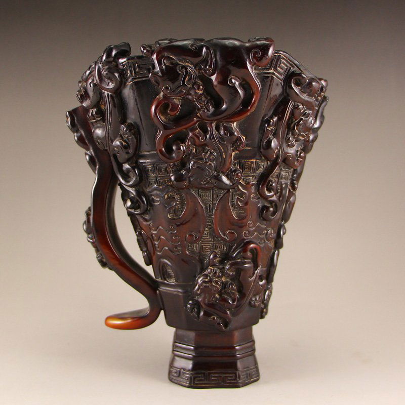 Chinese Qing Dy Ox Horn Nine Dragons Sacrificed Cup (1 of 10)