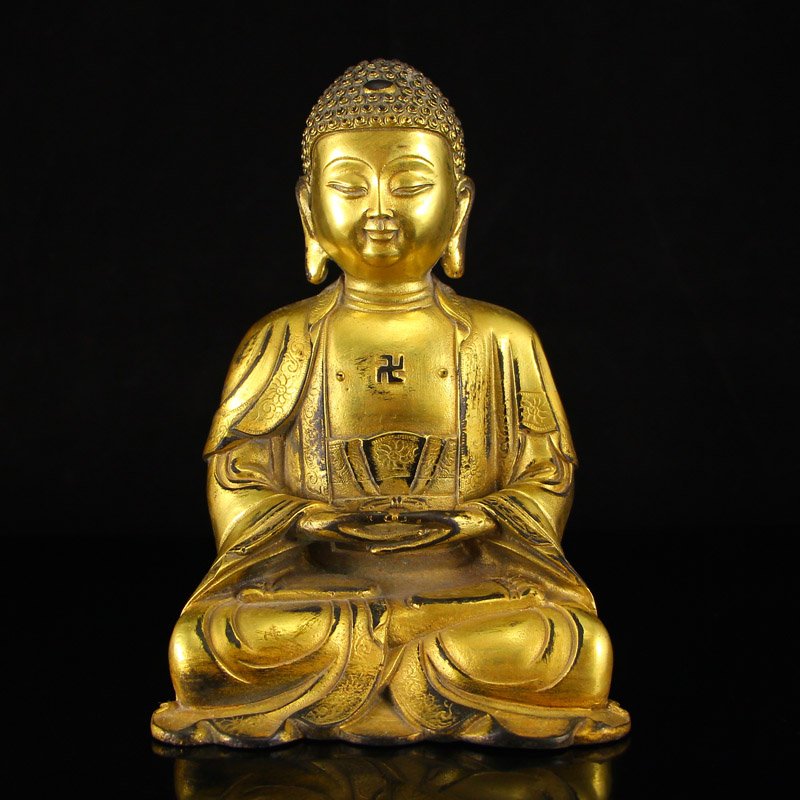 Chinese Gilt Gold Bronze Siddhartha Buddha Statue (1 of 8)