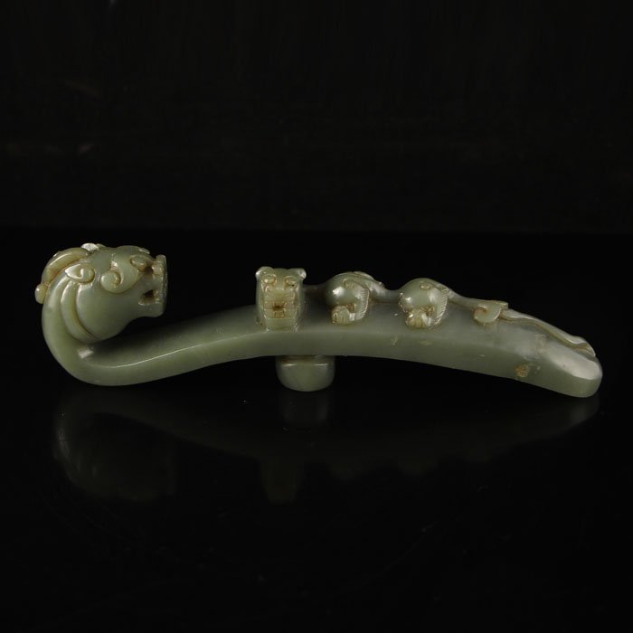 Vintage Chinese Hetian Jade Fortune Beast Belt Buckle (1 of 7)