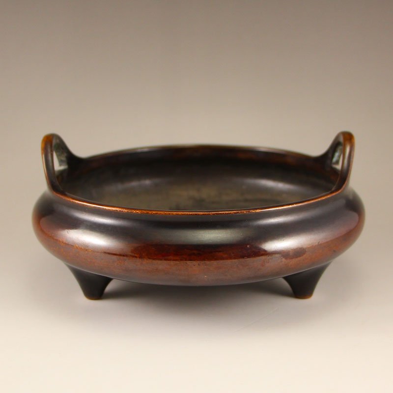 Chinese Qing Dy Red Copper Double Ears Incense Burner (1 of 6)