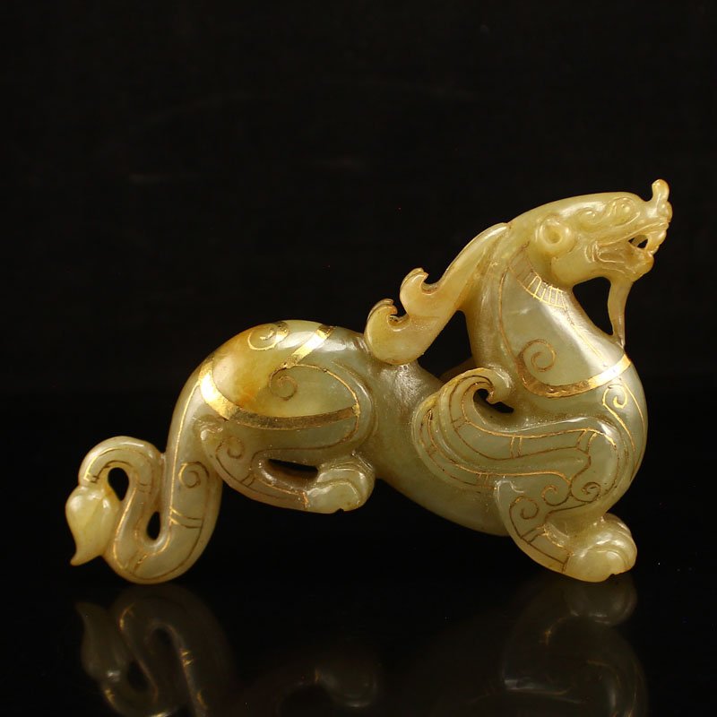 Vintage Chinese Gilt Gold Hetian Jade Unicorn Statue (1 of 6)
