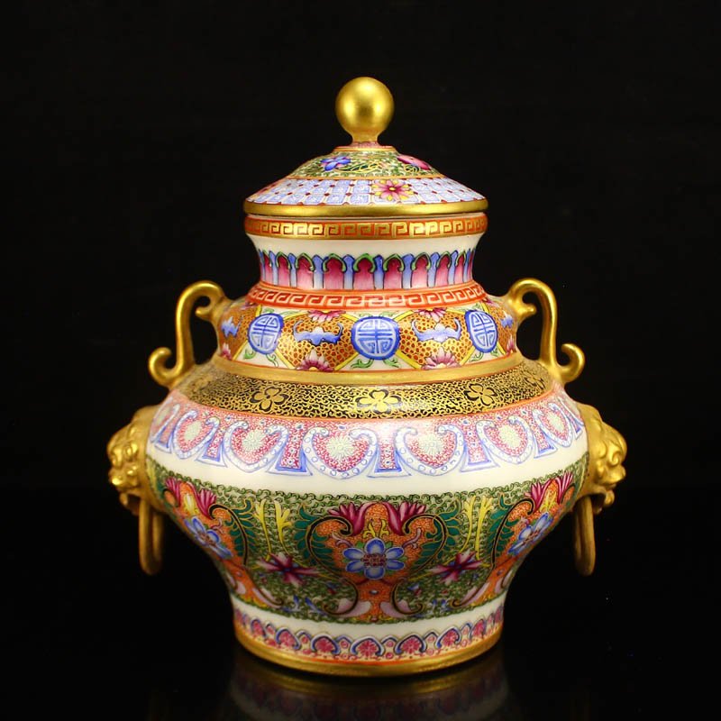 China Qing Dy Gilt Gold Enamel Porcelain Incense Burner (1 of 6)