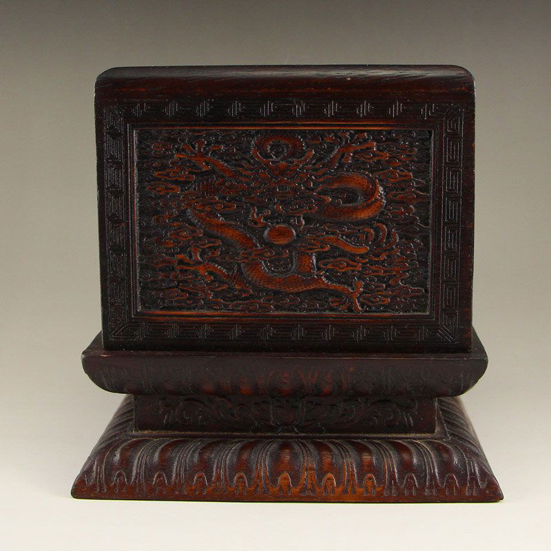 Vintage Chinese Zitan Wood Seal Box w Dragons & Balls (1 of 7)
