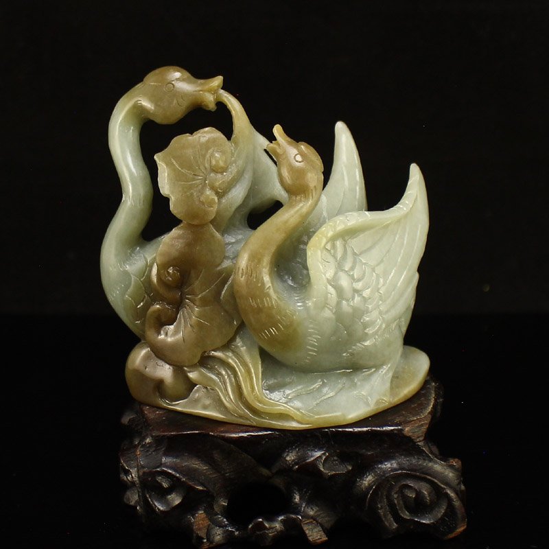 Vintage Chinese Hetian Jade Ruyi Geese Statue (1 of 4)