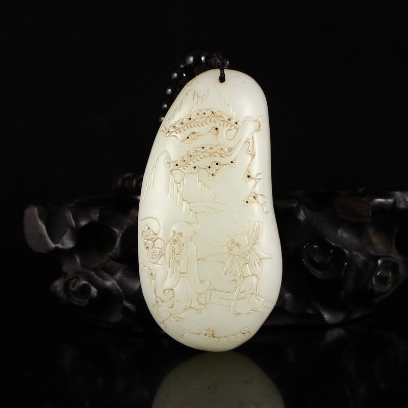 Vintage Chinese Hetian Jade Pendant - Old Man & Kid (1 of 7)