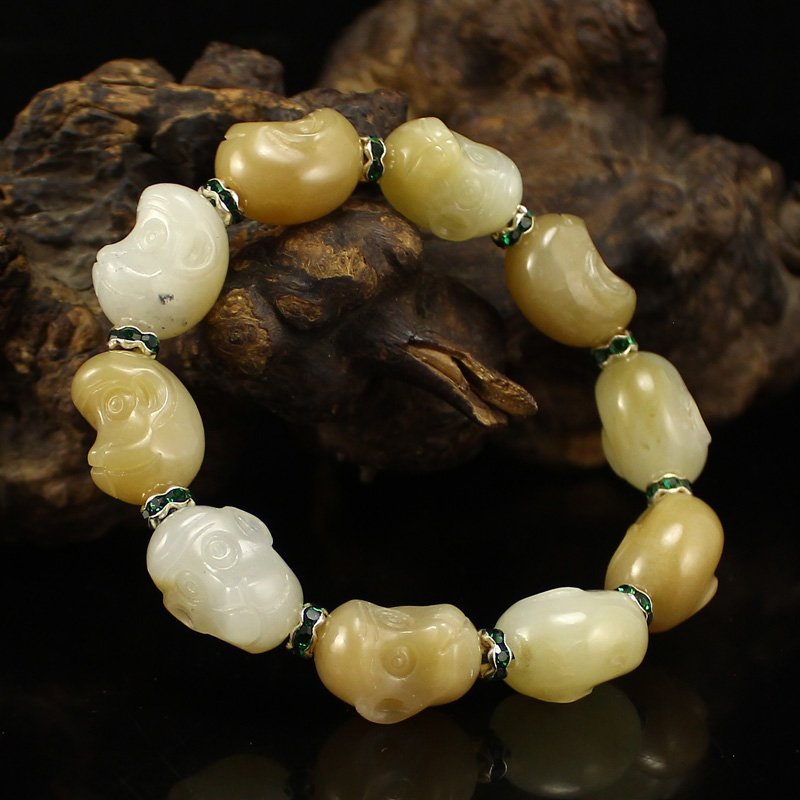 Chinese Natural Hetian Jade Monkey Heads Bracelet (1 of 6)