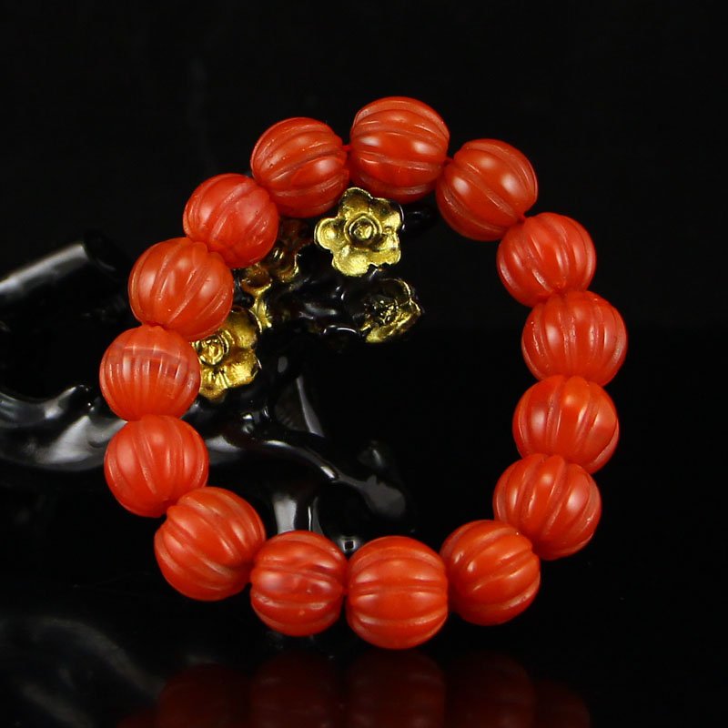Chinese Nan Hong Agate Beads Bracelet w Certificate (1 of 7)