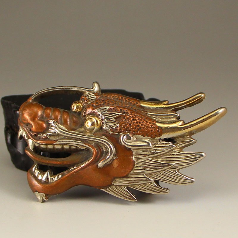 Vintage Chinese Red Copper Dragon Head Belt Buckle (1 of 6)