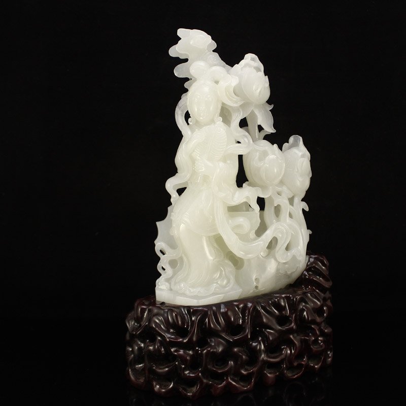 Chinese White Hetian Jade Beautiful Girl Statue (1 of 6)