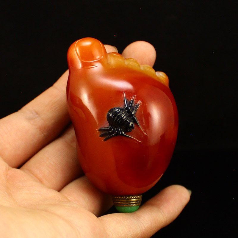 Vintage Chinese Agate  Snuff Bottle w Jadeite Stopper (1 of 6)